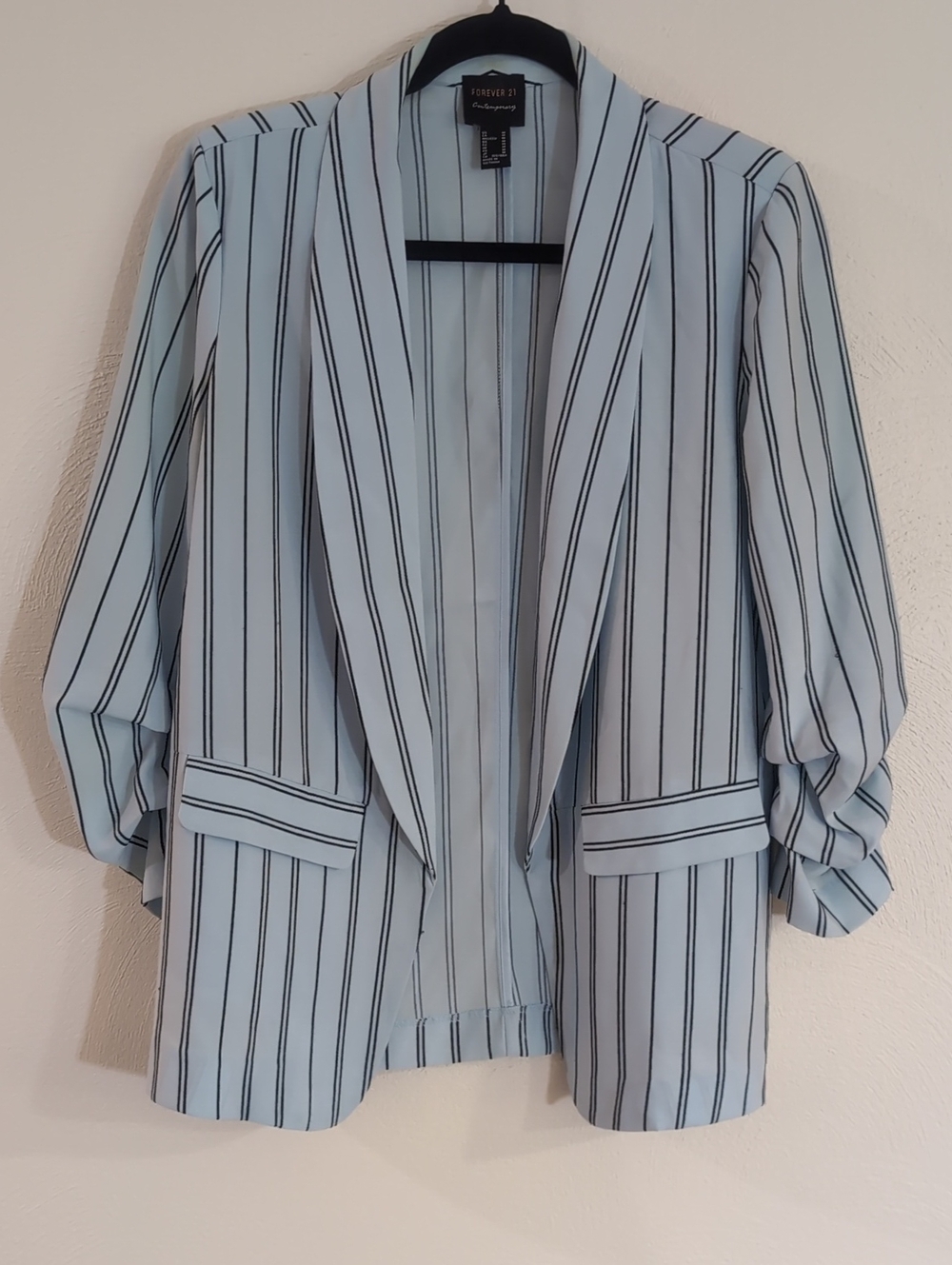 Forever 21 Powder Blue Striped Open-Front Blazer